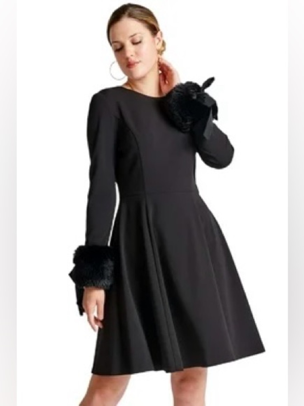Calvin Klein Women's Size 10 Long Sleeve Fit and Flare Dress with Faux Fur